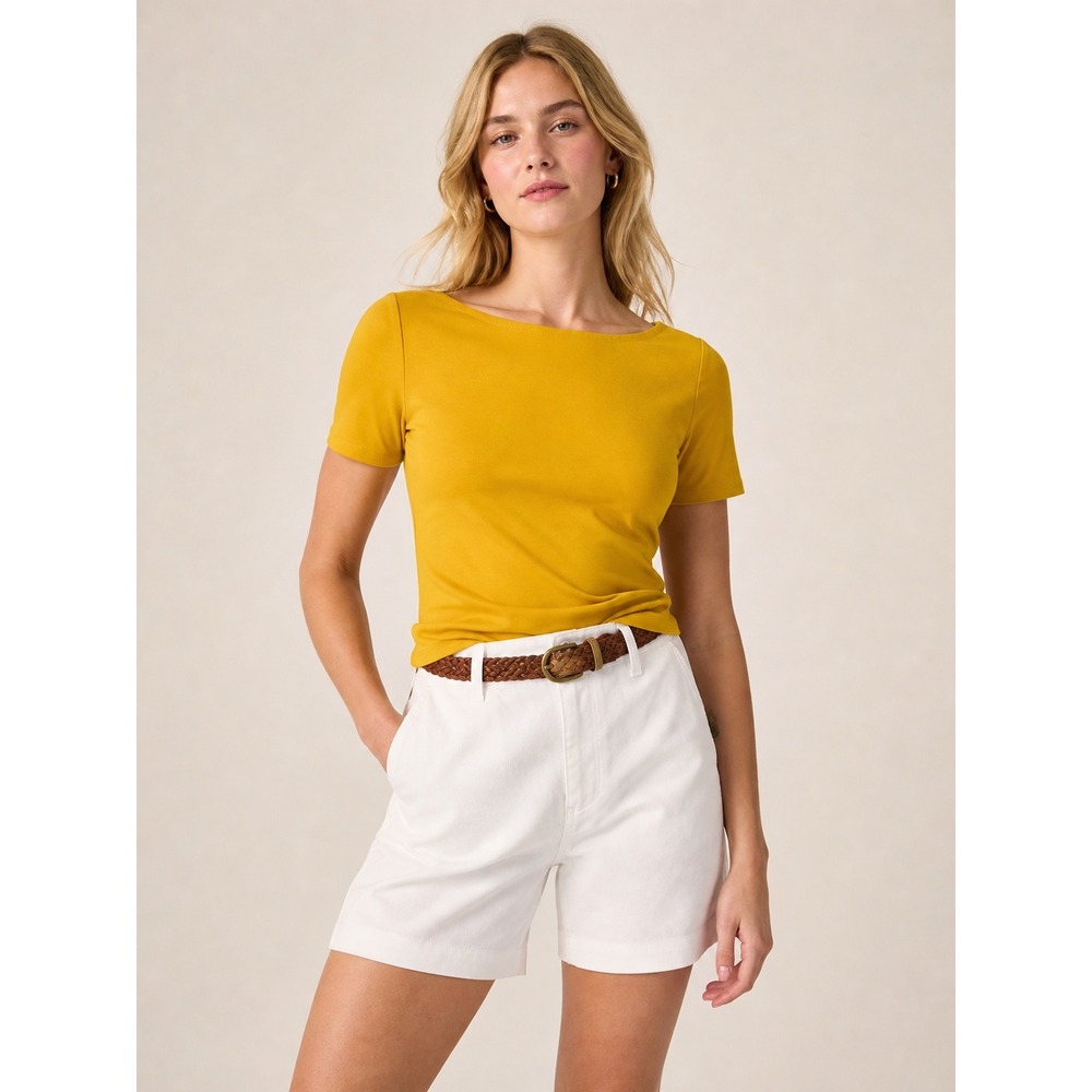 J Crew Womens Classic Boatneck Short Sleeve Tee Gold Yellow Small Cotton Top